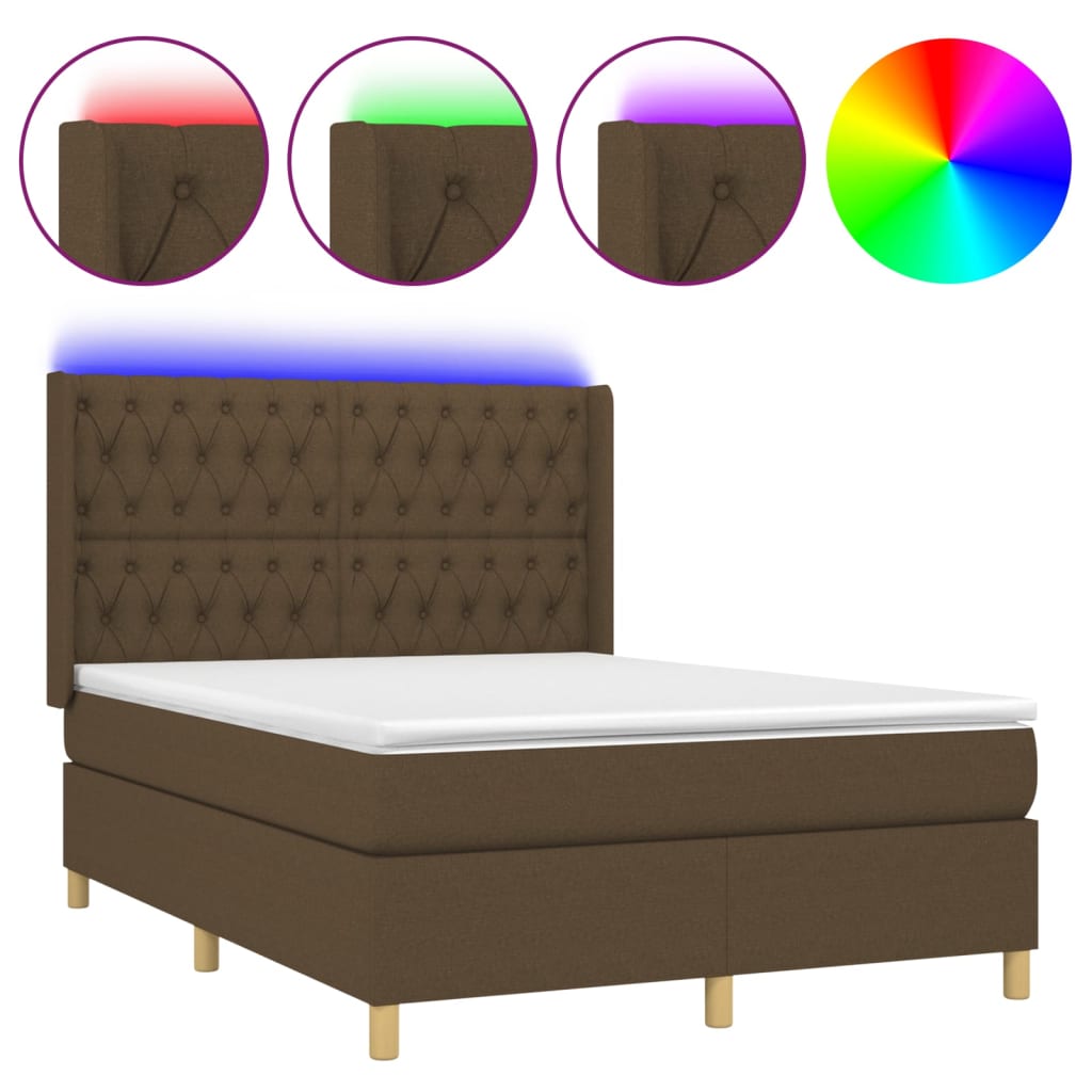 Box Spring Postel S Matrací A Led Tmavě Hnědá 140X200 Cm Textil