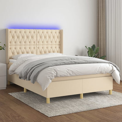 Box Spring Postel S Matrací A Led Textil Krémová