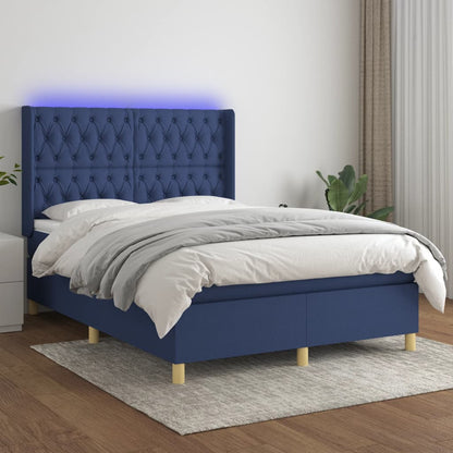 Box Spring Postel S Matrací A Led Textil Modrá