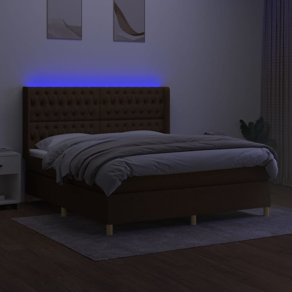 Box Spring Postel S Matrací A Led Tmavě Hnědá 160X200 Cm Textil