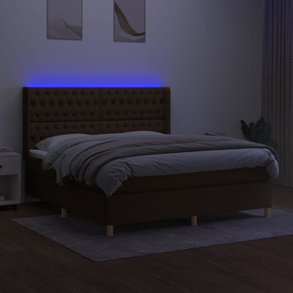 Box Spring Postel S Matrací A Led Tmavě Hnědá 160X200 Cm Textil