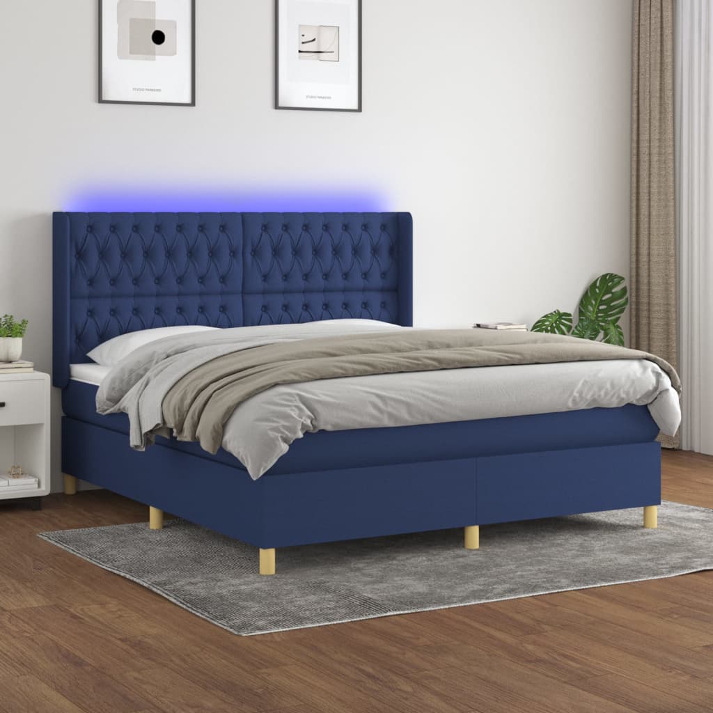 Box Spring Postel S Matrací A Led Textil Modrá