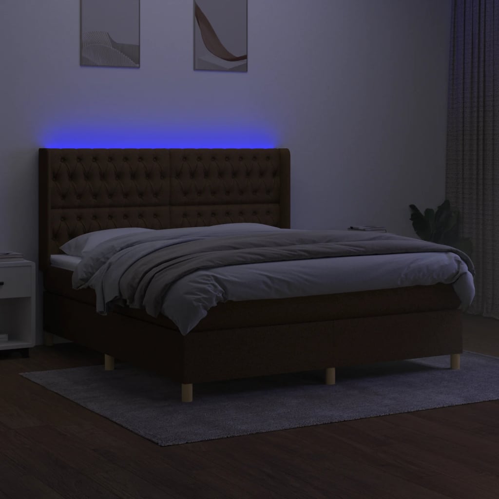 Box Spring Postel S Matrací A Led Tmavě Hnědá 180X200 Cm Textil