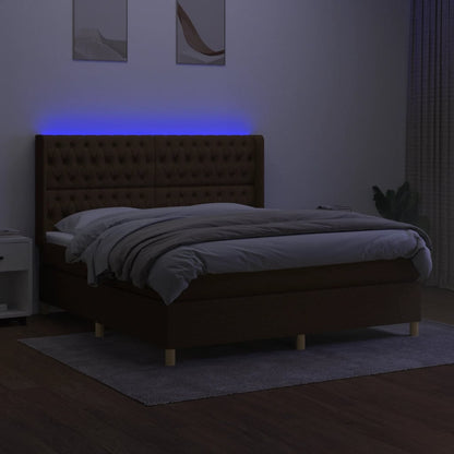 Box Spring Postel S Matrací A Led Tmavě Hnědá 180X200 Cm Textil