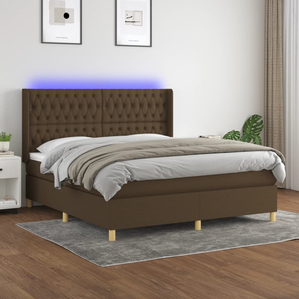 Box Spring Postel S Matrací A Led Tmavě Hnědá 180X200 Cm Textil