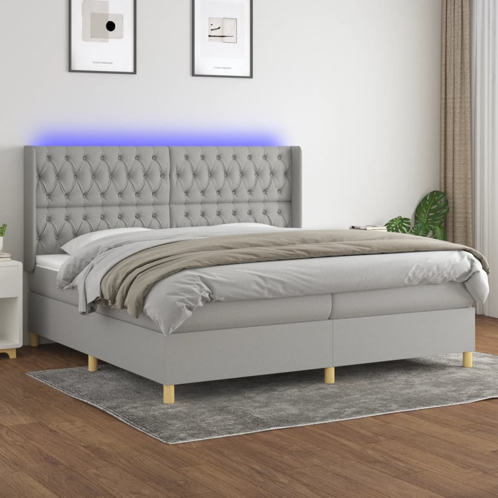 Box Spring Postel S Matrací A Led Textil Světle Šedá