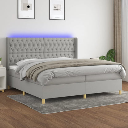 Box Spring Postel S Matrací A Led Textil Světle Šedá