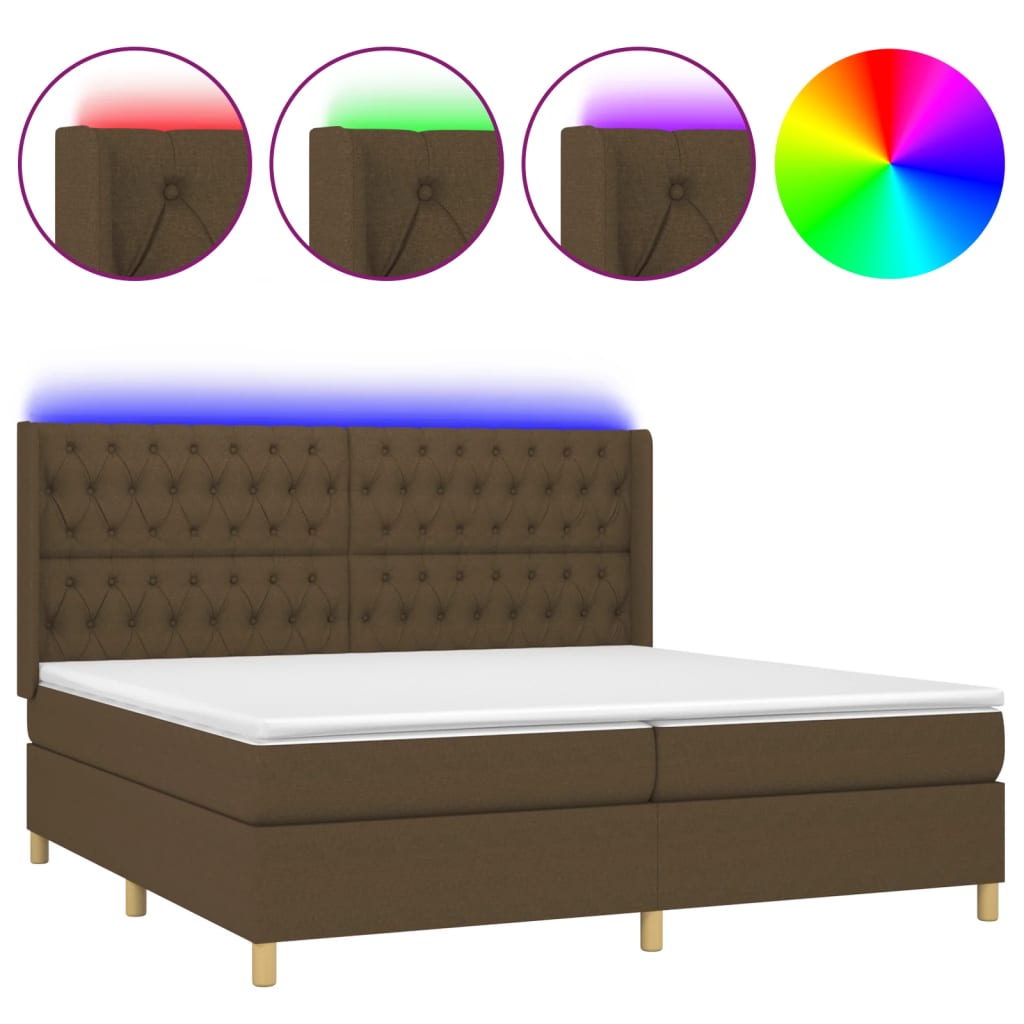 Box Spring Postel S Matrací A Led Tmavě Hnědá 200X200 Cm Textil