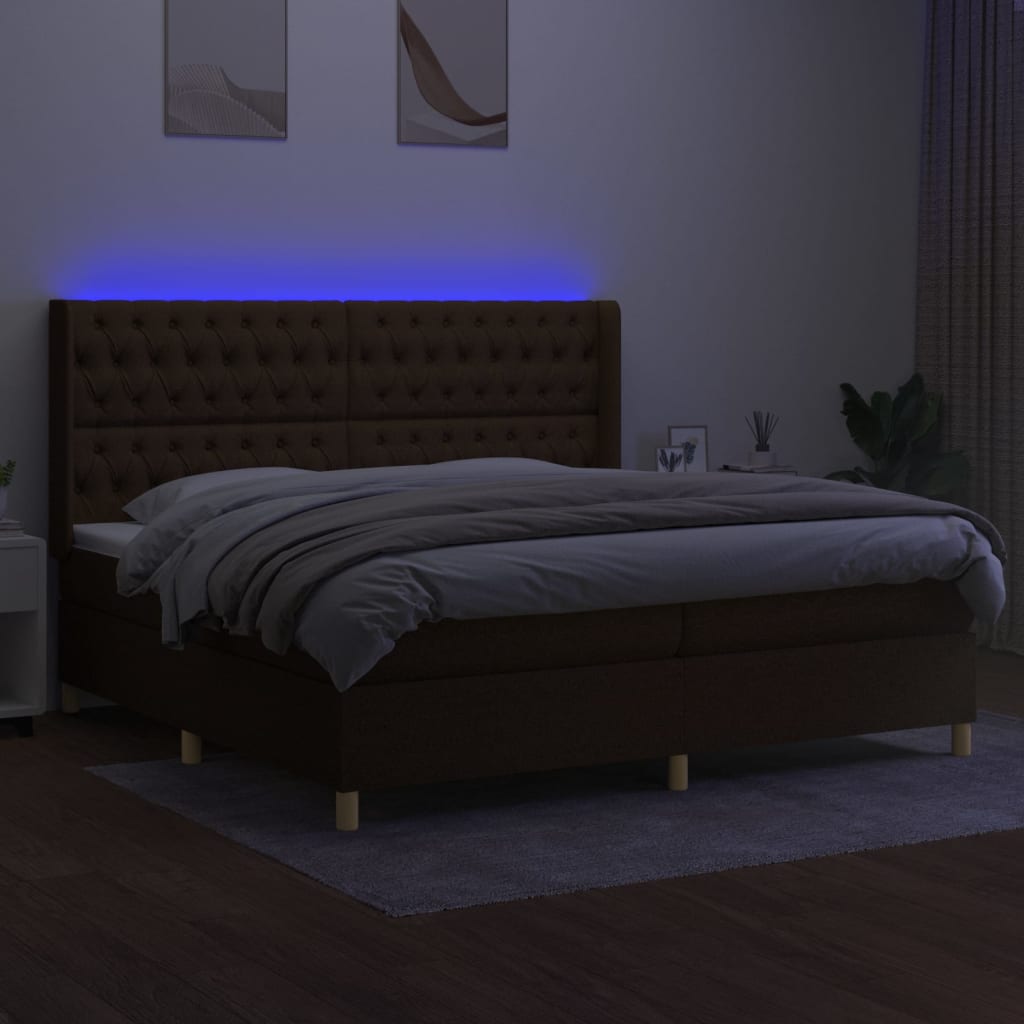 Box Spring Postel S Matrací A Led Tmavě Hnědá 200X200 Cm Textil