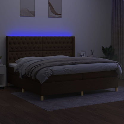Box Spring Postel S Matrací A Led Tmavě Hnědá 200X200 Cm Textil