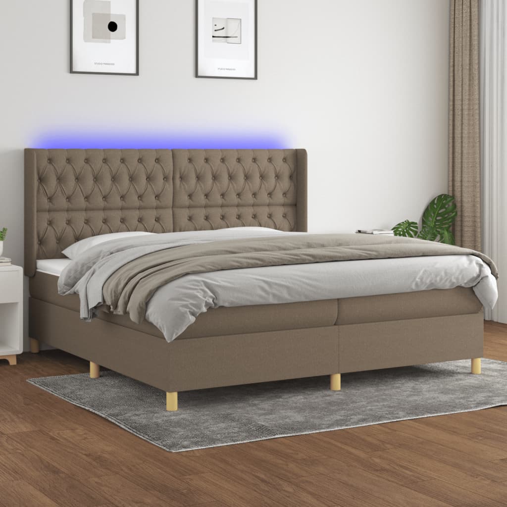 Box Spring Postel S Matrací A Led Textil Taupe