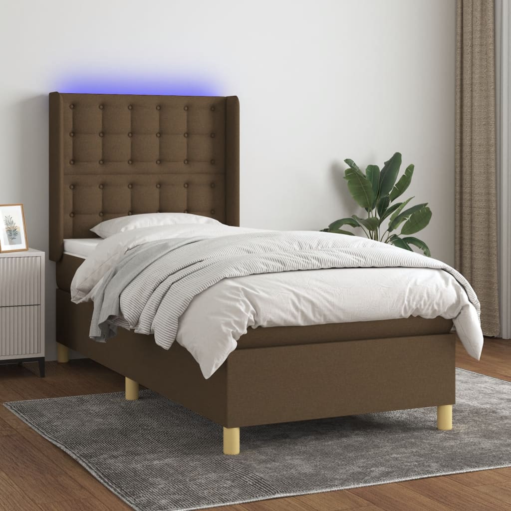 Box Spring Postel S Matrací A Led Tmavě Hnědá 80X200 Cm Textil