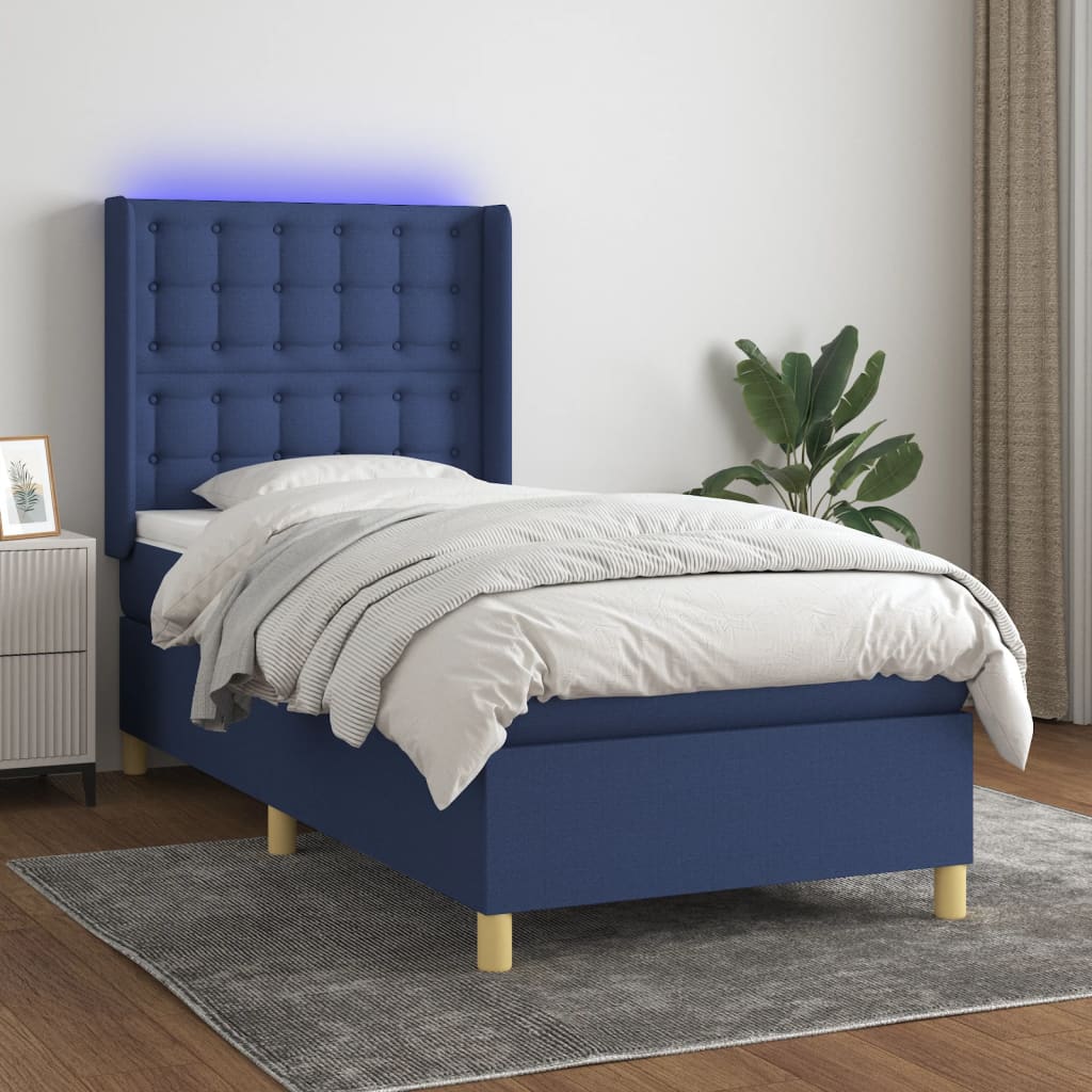 Box Spring Postel S Matrací A Led Textil Modrá
