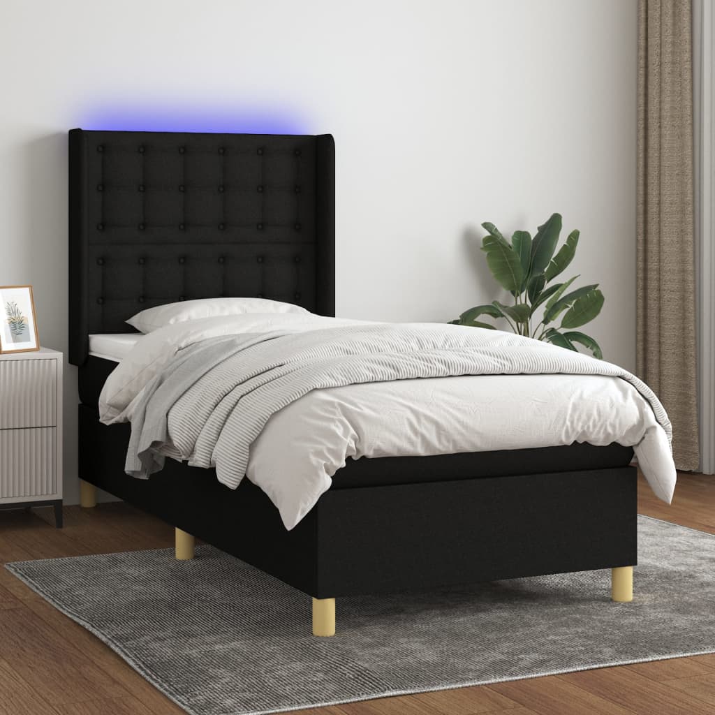 Box Spring Postel S Matrací A Led Černá Textil Černá