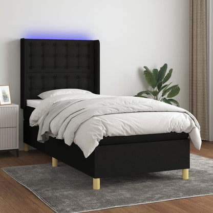 Box Spring Postel S Matrací A Led Černá Textil Černá