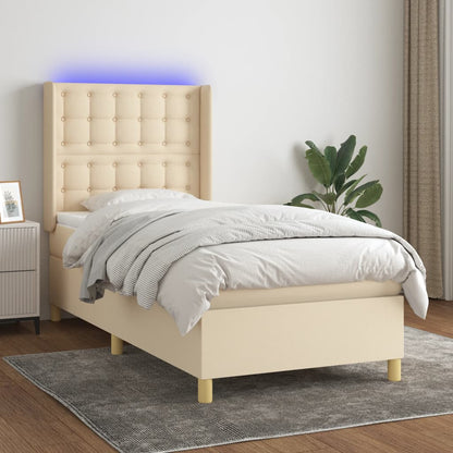 Box Spring Postel S Matrací A Led Textil Krémová