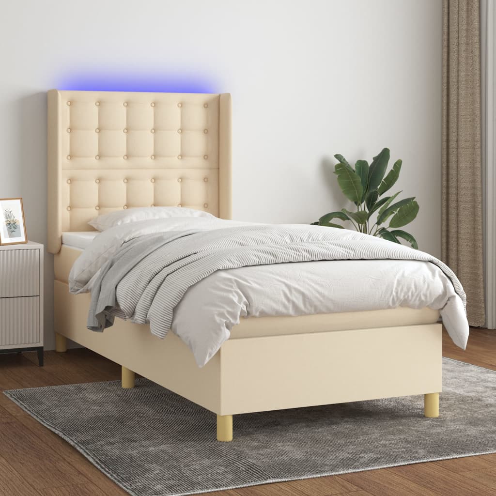 Box Spring Postel S Matrací A Led Textil Krémová