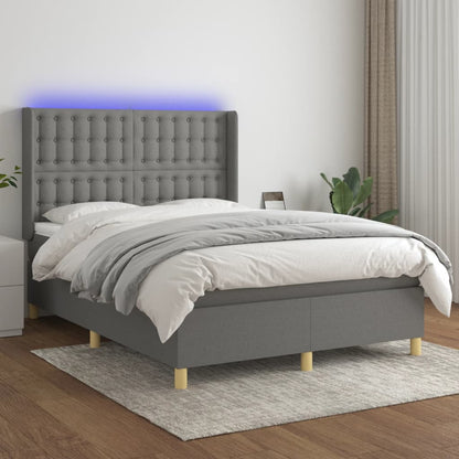 Box Spring Postel S Matrací A Led Textil Tmavě Šedá