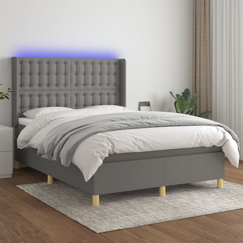 Box Spring Postel S Matrací A Led Textil Tmavě Šedá