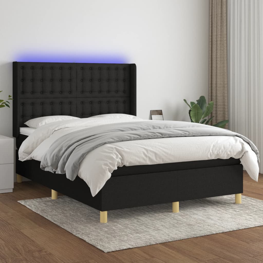 Box Spring Postel S Matrací A Led Černá Textil Černá