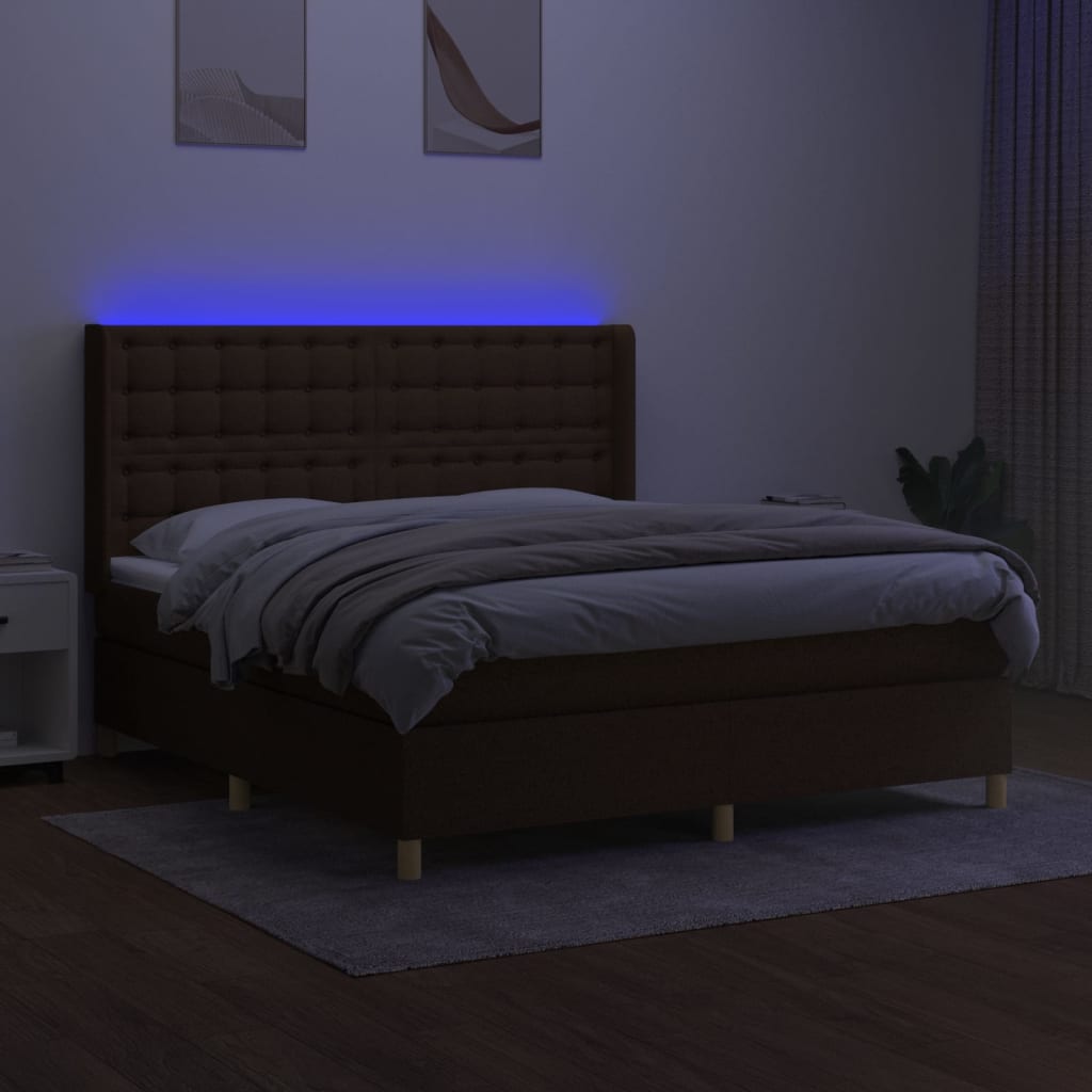 Box Spring Postel S Matrací A Led Tmavě Hnědá 180X200 Cm Textil