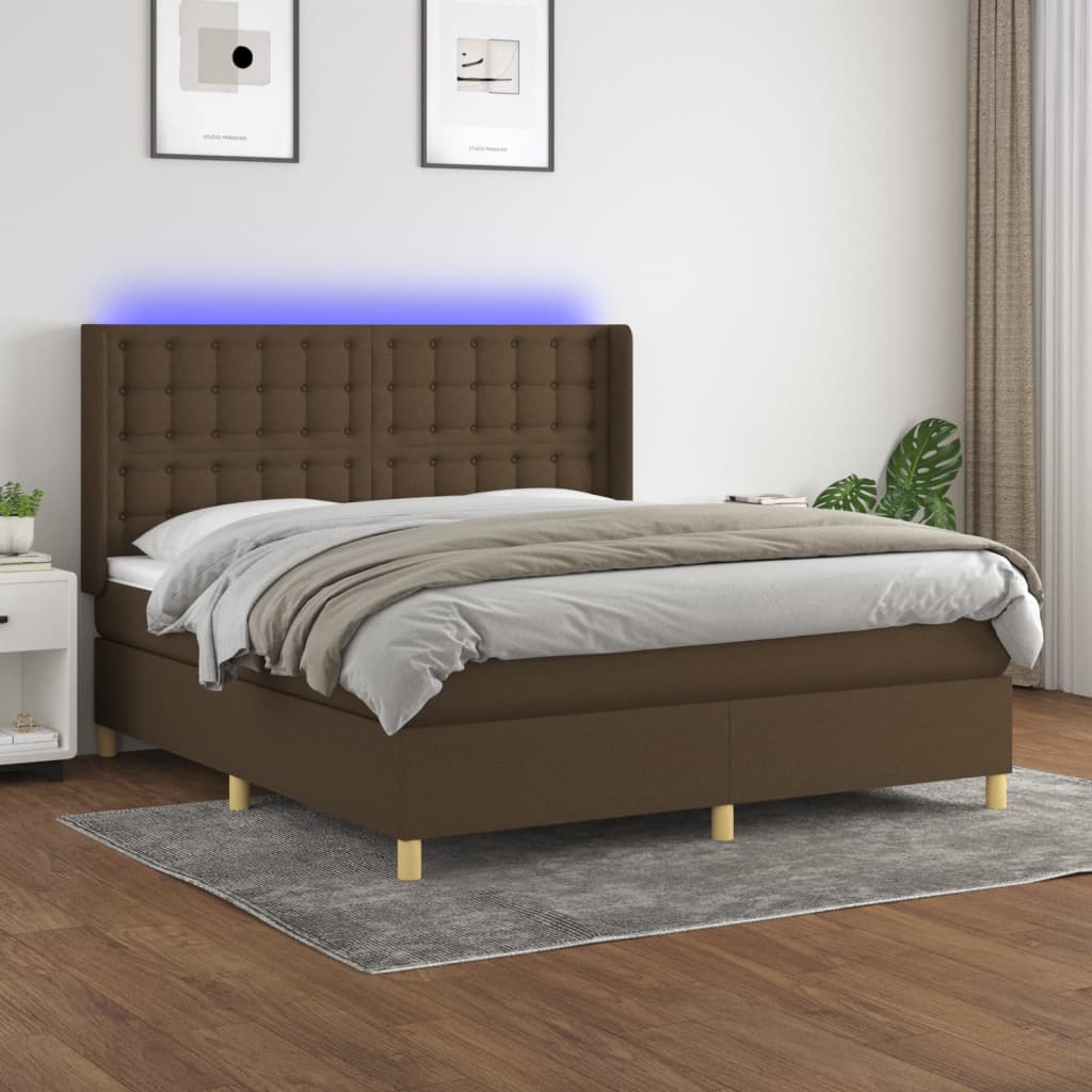 Box Spring Postel S Matrací A Led Tmavě Hnědá 180X200 Cm Textil
