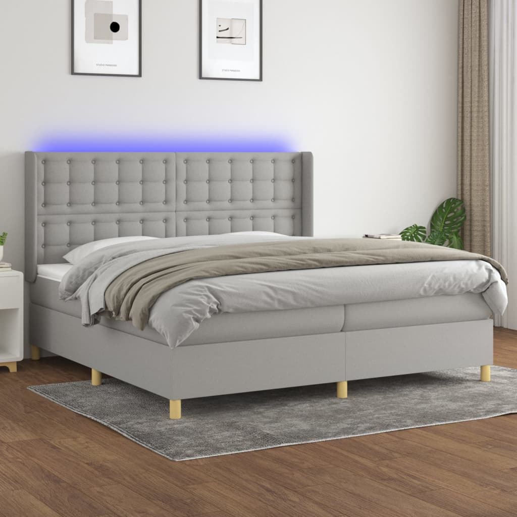 Box Spring Postel S Matrací A Led Textil Světle Šedá