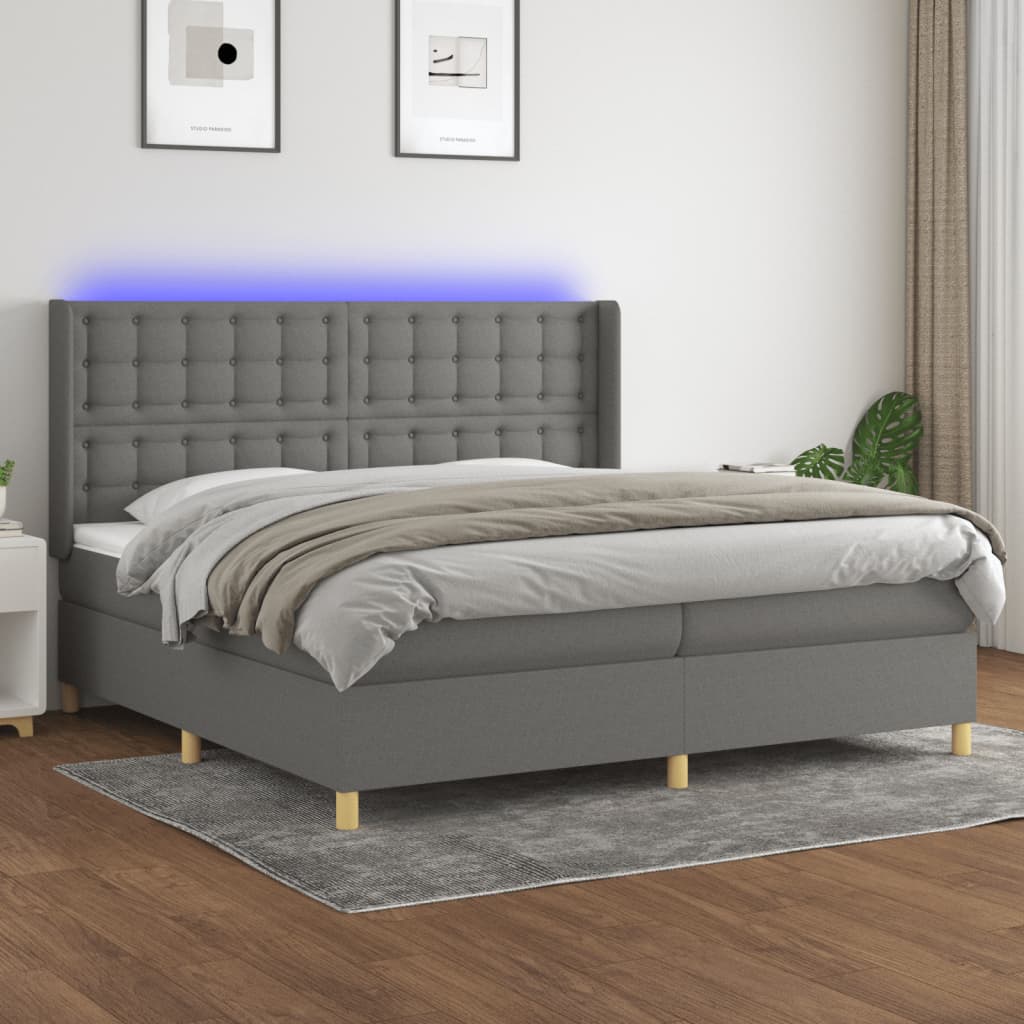 Box Spring Postel S Matrací A Led Textil Tmavě Šedá