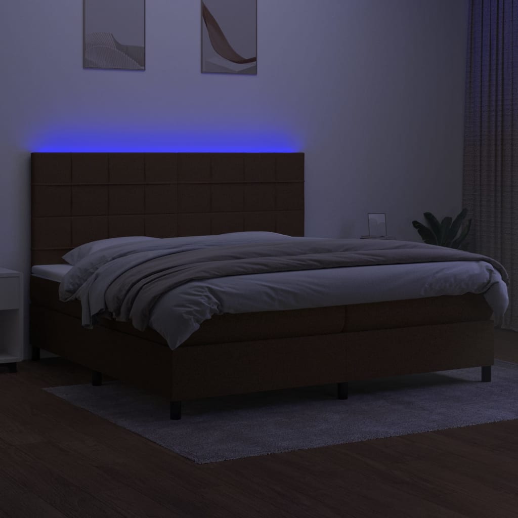 Box Spring Postel S Matrací A Led Tmavě Hnědá 200X200 Cm Textil