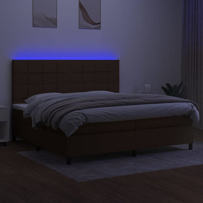 Box Spring Postel S Matrací A Led Tmavě Hnědá 200X200 Cm Textil