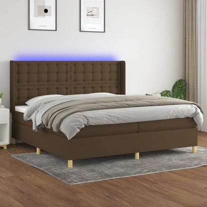 Box Spring Postel S Matrací A Led Tmavě Hnědá 200X200 Cm Textil