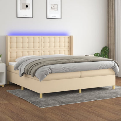 Box Spring Postel S Matrací A Led Textil Krémová