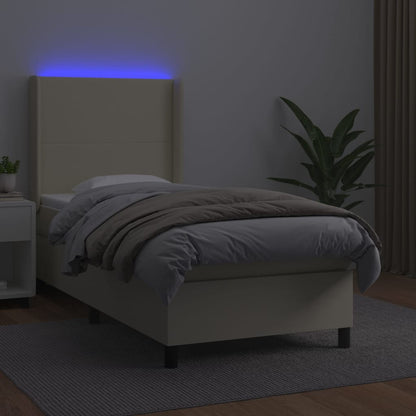 Box Spring Postel S Matrací A Led Krémová 90X190 Cm Umělá Kůže