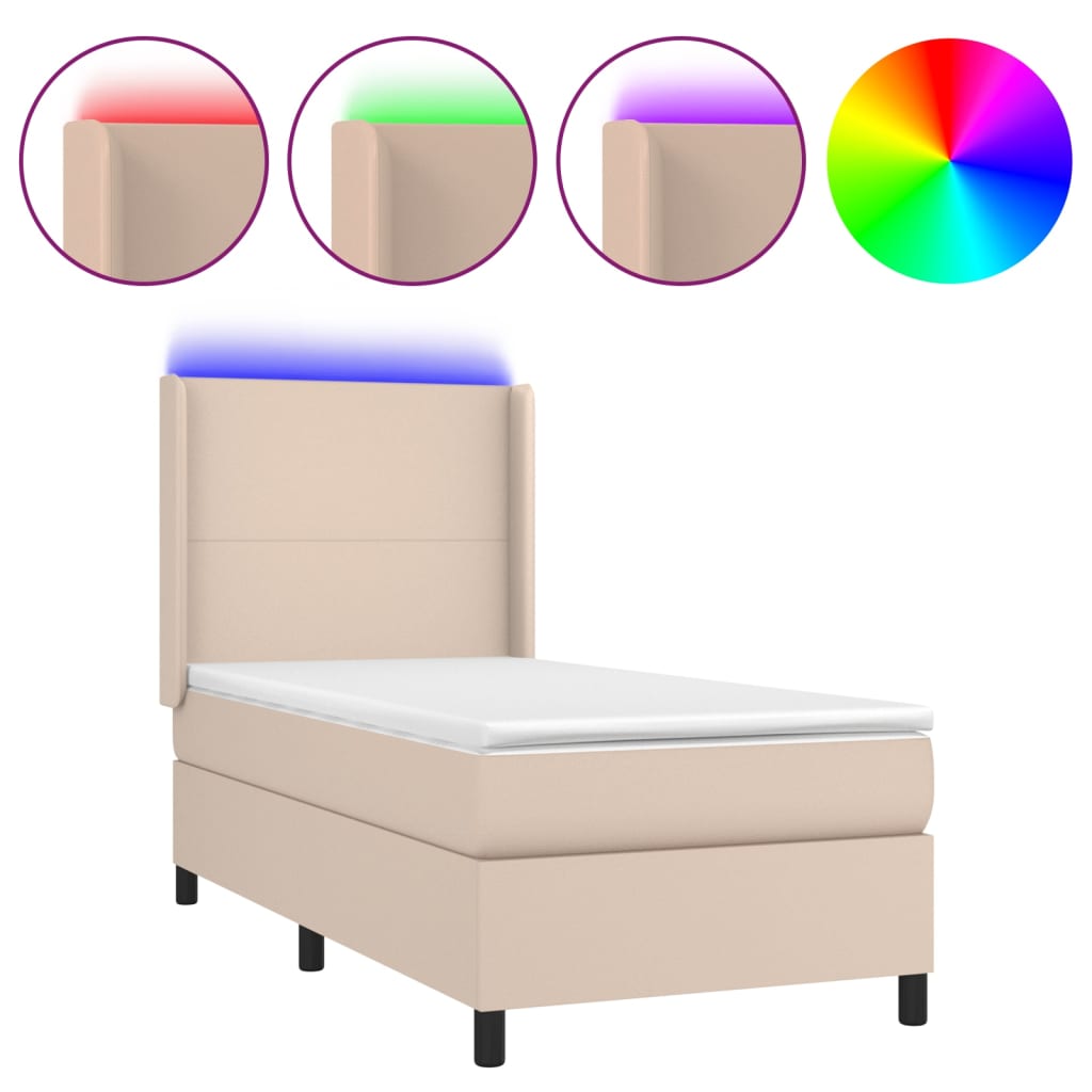Box Spring Postel Matrace A Led Cappuccino 90X190 Cm Umělá Kůže