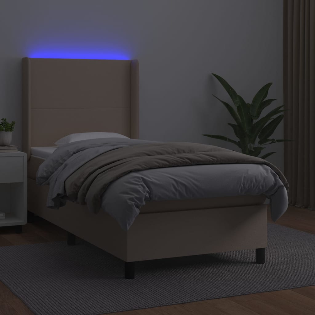 Box Spring Postel Matrace A Led Cappuccino 90X190 Cm Umělá Kůže