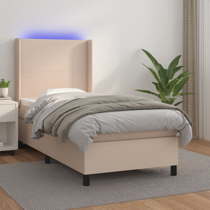 Box Spring Postel Matrace A Led Cappuccino 90X190 Cm Umělá Kůže