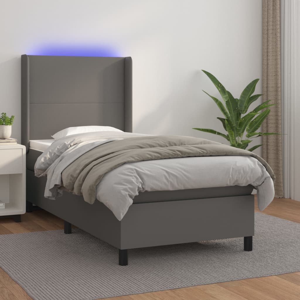 Box Spring Postel S Matrací A Led Šedá Umělá Kůže Šedá