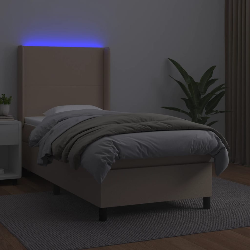 Box Spring Postel Matrace A Led Cappuccino 90X200 Cm Umělá Kůže