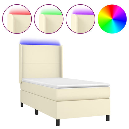 Box Spring Postel S Matrací A Led Krémová 100X200 Cm Umělá Kůže