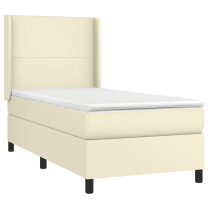 Box Spring Postel S Matrací A Led Krémová 100X200 Cm Umělá Kůže