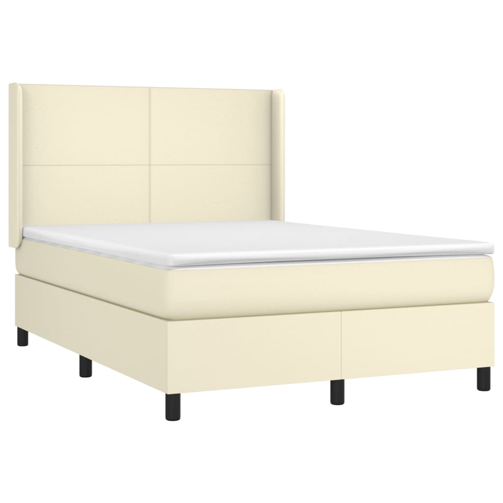 Box Spring Postel S Matrací A Led Krémová 140X190 Cm Umělá Kůže
