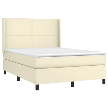 Box Spring Postel S Matrací A Led Krémová 140X190 Cm Umělá Kůže