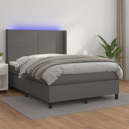 Box Spring Postel S Matrací A Led Šedá Umělá Kůže Šedá