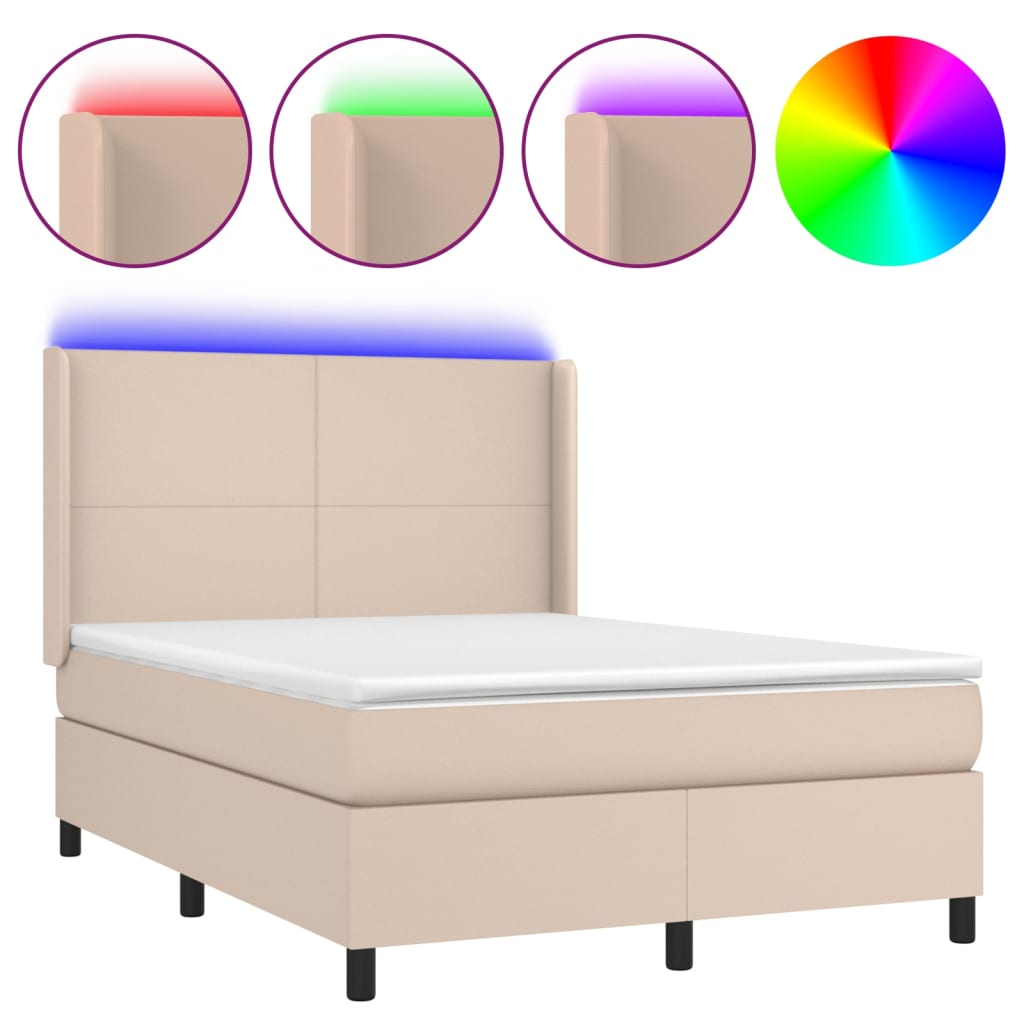 Box Spring Postel Matrace A Led Cappuccino 140X190Cm Umělá Kůže