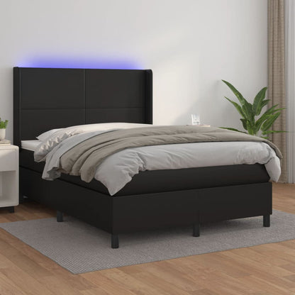 Box Spring Postel S Matrací A Led Černá Umělá Kůže Černá