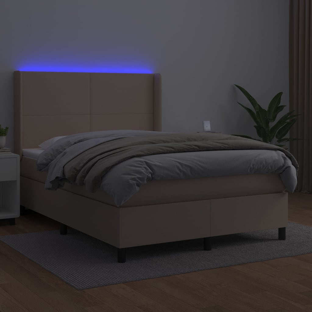 Box Spring Postel Matrace A Led Cappuccino 140X200Cm Umělá Kůže