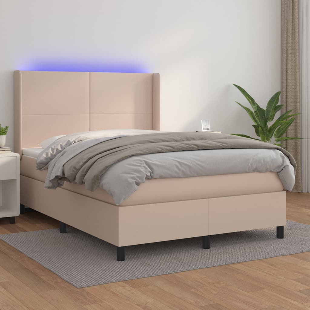 Box Spring Postel Matrace A Led Cappuccino 140X200Cm Umělá Kůže