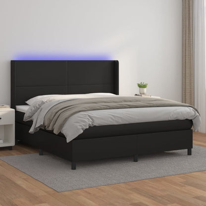 Box Spring Postel S Matrací A Led Černá Umělá Kůže Černá