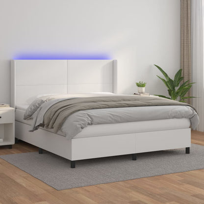 Box Spring Postel S Matrací A Led Umělá Kůže Bílá