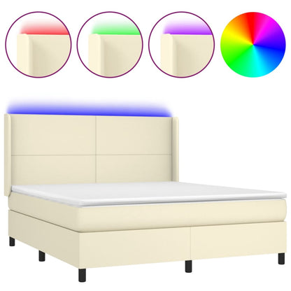 Box Spring Postel S Matrací A Led Krémová 180X200Cm Umělá Kůže
